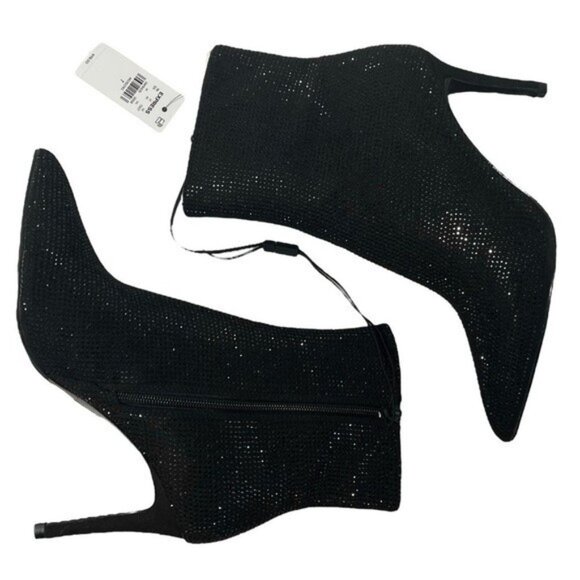 Express Womens Booties Size 7 Black Ankle Sparkly Rhinestones Pointed Thin Heels - Picture 5 of 12